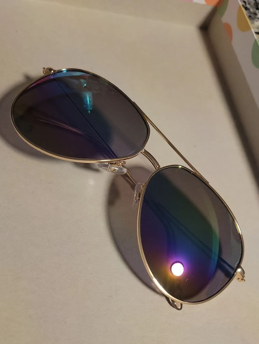 Gold Frame Women's Sunglasses with Blue-Purple Mirrored Lenses